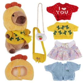 Lotvic Capybara Plush Toy, 23 cm Cute Capybara Cuddly Toy, Cuddly Toy Capybara, Capybara Plushie Dolls with Clothes Bag, Hat, Plushies for Girls and Boys