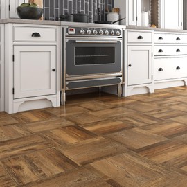 Livelynine Rustic Brown Peel and Stick Floor Tile Waterproof Dark Wood Plank Vinyl Wood Flooring Planks Adhesive Laminate Flooring Renter Friendly Floor Tiles Kitchen Sticky Covering 4-Sheet 12x12"