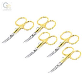Set of 5 Pcs Cuticle & Manicure Scissors, Cute Half Gold Handles, Best Trimming Scissor for Personal Grooming & Maintaining Healthy Nails, Hands and Feet