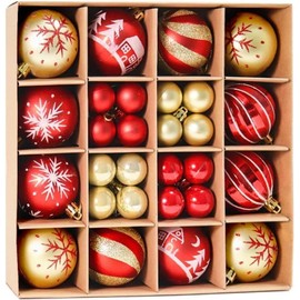 44pcs Christmas Baubles Shatterproof Christmas Ball Ornaments Hanging Baubles Christmas Tree Decorations Set Xmas Tree Baubles for Hanging Festive Holiday Decor (red and gold)