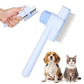 LXUEJIE Pet Comb for Cats & Dogs, Pet Hair Removal Tool Flea Comb Self-Cleaning Pets Combs with Long & Short Stainless Steel Metal Teeth for Shedding and Tangles with Release Button