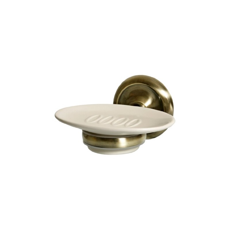 Bisk 00405 Deco Ceramic Soap Dish in Antique Brass Holder,