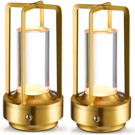 2 Pack Portable Metal Table Lamp, Rechargeable Cordless LED Lamp, 3 Color Stepless Dimmable, 5000mAh Battery Powered Small Desk Lamp for Outdoor and Indoor/Bar/Coffee Shop/Camping Light/Dining