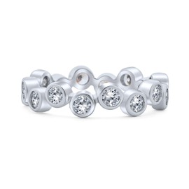 Bling Jewelry Bubble Circle CZ Zig Zag Cubic Zirconia Bezel Set Band 925 Sterling Silver Eternity Ring 3mm