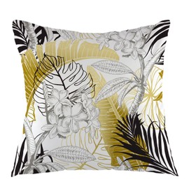 oFloral Tropical Monstera Throw Pillow Cover with Palm Tree Leaves Pillow Case Square Cushion Cover for Sofa Couch Home Car Bedroom Living Room Decorative 18" x 18" Yellow Black White