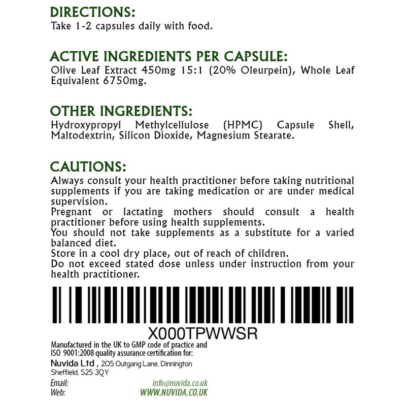Olive Leaf Extract Capsules with 20% Oleuropein / 60 Olive