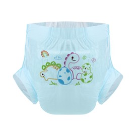 CutiePlusU Adult Diaper 3 Pieces, Adult Diapers Sample, Maximum Overnight Absorbency Blue Baby Dinosaur (Large 37"-47")