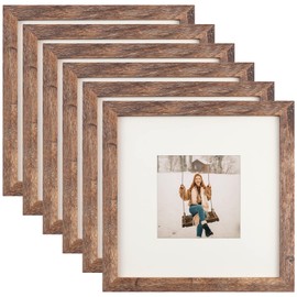 TOFOREVO 8x8 Square Picture Frames Set of 6 Rustic Wood Grain Photo Frame for Gallery Wall Mounting or Tabletop Display