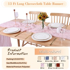 Kesfey Pink Cheesecloth Table Runner 35"x157", 13FT Long Gauze Table Runner Boho for Wedding, Festive Decorations and Large Parties(90x400cm)
