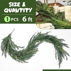 Jutom 1 PCS Christmas Cedar Garland - 6 ft Classic Green Realistic Soft Artificial Faux Cedar Pine Garland Decoration for Home Mantel & Stairs - Holiday Party Winter Decor