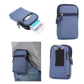 DFV mobile - Universal Multi-functional Vertical Stripes Pouch Bag Case Zipper Closing Carabiner for => INTEX AQUA TREND LITE SIM TD-LTE > Blue (17 x 10.5 cm)