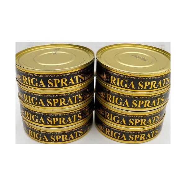 Sprats Riga Smoked (12 Pack) Gold Star 5.6 Oz Tins in vegetable Oil Latvia