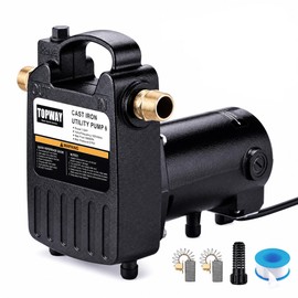 TOPWAY 1/2HP 1560GPH Portable Cast Iron High Pressure Utility Transfer Water Pump with Built-in On/Off Switch,Hose connectors & Suction Strainer.