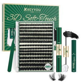 KEYYOU LASH Clusters Kit 3D Effect Eyelash Clusters Kit 2311pcs 100D200D 8-16MIX D Curl Individual Lashes Kit Wispy Lashes Volume Cluster Lashes Kit Natural Soft (3D Kit-100D200D-D-8-16MIX)