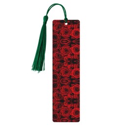 Red Rose Flower Print Wooden Bookmark，Book Lovers Wood Bookmarks with Tassel Book Marks Accessories