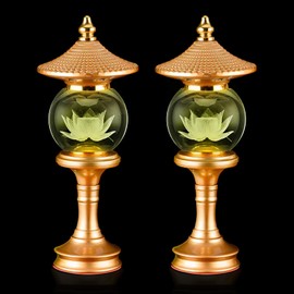 CFSHGLPSF 1 Pair-7 Color LED Lotus Flower Lamp - Crystal Lotus Buddhist Lamp Lights, Buddha Lamp Light with Adjustable Switch for Buddhist Occasions, Supplies Meditation Buddhist (10 inch), Gold