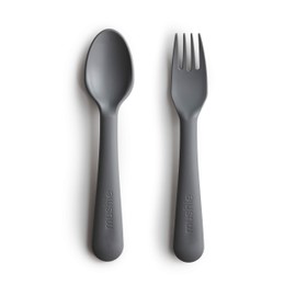 mushie Flatware Fork and Spoon Set for Kids | Made in Denmark (Smoke)