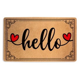 Welcome Doormats 17.7x29.5 Inch, Hello Heart Pattern Front Door Mat for Outdoor Indoor Entrance Porch Home Decor, Faux Coco Coir Doormat with, Non-Slip PVC Backing, Housewarming Gifts for Women Mom,