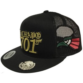 Unbranded EL CHAPO GUZMAN 701 MEXICO LOGO FEDERAL 3 LOGOS 3 COLOR EAGLE HAT BLACK MESH