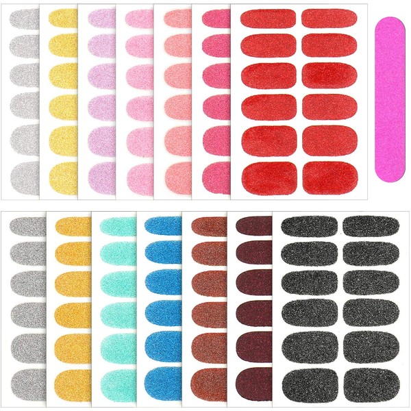 14 Sheets Glitter Nail Wraps Nail Polish Stickers Self-Adhesive Nail Art Decals Strips in Solid Colors with Nail File for Women Girls Manicure DIY Supplies (Candy Colors)