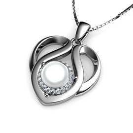 DEPHINI Delicate Heart Necklace, 925 Sterling Silver Heart Chain, Cubic Zirconia, Women's Jewellery, Gifts for Women, Metal, Cubic Zirconia