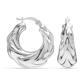 LeCalla 925 Sterling Silver Chunky Hoop Earrings for Women | Small Minimalist Shrimp Texture Hoop Earring | Women's Round Click-Top Earring Hoops 22MM