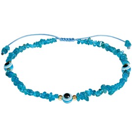 XHUUU Blue Apatite Evil Eye Anklet Bracelets for Women Tumbled Chip Beach Foot Anklet Amulet Protection Reiki Crystals