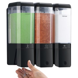 Shower Soap Dispenser No Drill Upgrade Slot Install Shampoo and Conditioner Dispenser Wall Mounted Shampoo Dispenser for Shower Bathroom Large Capacity 500ml x 3 Chamber Black