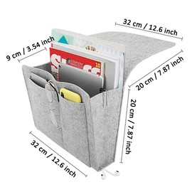 Felt bed bag, bed bag, sofa organiser, felt bedside bag, felt bed organiser, bed pockets, with 5 pockets, for storing books, mobile phones, remote controls, glasses next to bed and sofa