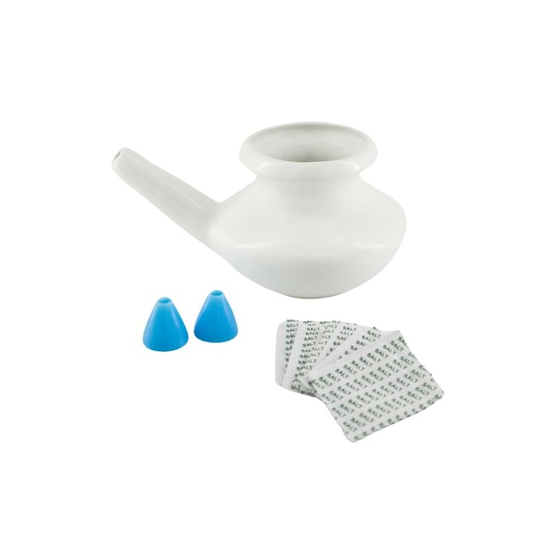 Ceramic Neti Pot with 5 Sachets of Neti Salt, Natural