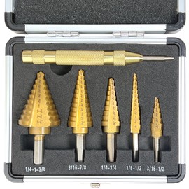 Step Drill Bit Set, Step Bits for DIY Projects and Professionals – Titanium-Coated High-Speed Steel Step Drill Bits for Wood, Metal, and Plastic (5 Pcs)