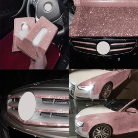 4PCS Bling Car Door Edge Guards Protector, Diamond Auto Side Door Anti-Collision Crash Strip Sticker, Crystals Vehicle Anti-Scratch Bumper Tape, Universal for SUV Truck Pickup (Pink)