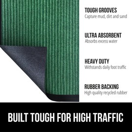 Gorilla Grip Traffic Guard Door Mat, Heavy Duty Welcome Mats, Commercial Office Space Doormat, Waterproof, Fade Resistant, Strong Rubber Backing, Low Profile, Shoe and Boot Scraper, 29x17, Green
