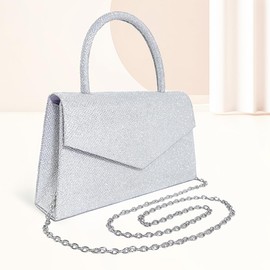 TOFBS Damen Clutch Glitzer Elegante Handtasche mit Abnehmbarer Kette Umhängetasche Tasche Crossbody Kettentasche für Abschlussball Hochzeit Party LightSilber