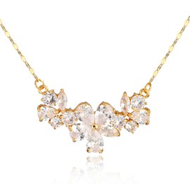 Mycitta Bridal Cubic Zirconia Necklace for Wedding - 14K Gold Plated CZ Simulated Diamond Crystal Rhinestone Cluster Floral Flower Necklace for Party Prom Bride Bridesmaids Birthday Gift