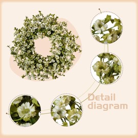 22 Inch Artificial Floral Wreath for Front Door, Rustic Style Multiple Colors Wild Chrysanthemums All Seasons Wreath for Home Wedding Festival Farmhouse Indoor Outdoor Decor(Lotus Leaf Green)