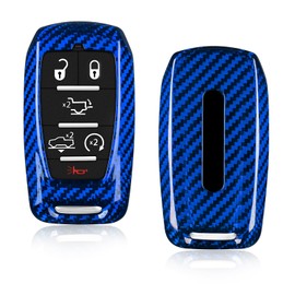 T-carbon Real Carbon Fiber Key Fob Protector for Ram 1500 2500 3500 Accessories Key Shell Key Fob Case with Keychain 2019-2024,Blue