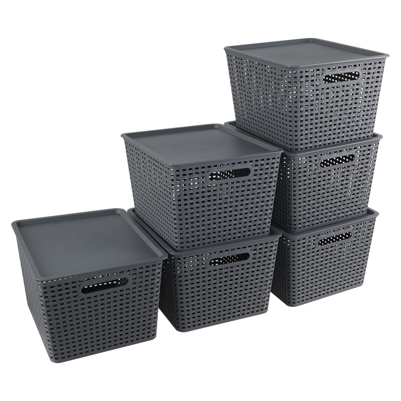 Xyskin 6 Packs Storage Bins with Lids, Plastic Storage Containers