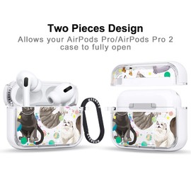 MOSNOVO Case for Airpods Pro & Airpods Pro 2, Protective Clear Case with Shockproof Dual Layer Hard Luxe Metal Ring Designed for Airpods Pro 2 Generation - Space Cat