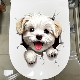 1pcs 3D Dog Toilet Decal - Self-Adhesive Waterproof Removable Dog Cat Bathroom & Door Wall Sticker, Creative Funny Toilet Tank Sticker, Bathroom Accessories, Home Decor (White Puppy)