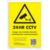 CCTV Warning Sign Yellow Black A4 External Height 297mm External Width 210mm Product Area CCTV Warning Signs Colour Black on Yellow Sign Legend 24HR CCTV Sign Material PP