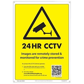 CCTV Warning Sign Yellow Black A4 External Height 297mm External Width 210mm Product Area CCTV Warning Signs Colour Black on Yellow Sign Legend 24HR CCTV Sign Material PP