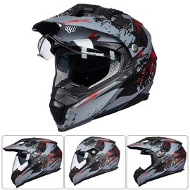 ILM Off Road Motorcycle Dual Sport Helmet Full Face Sun Visor Dirt Bike ATV Motocross Casco DOT Certified Model 606V(Grey Red, XL)
