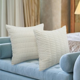 Corduroy Cushion Covers Throw Pillow: Pack of 2 Modern Soft Pillowcase Decorative Textured Cushions for Home decor Sofa Bedroom Couch 45 x 45 cm 531-0705