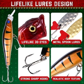 Shemira Fishing Advent Calendar 2024 Adult Men Teen Boys, 24 Days Fishing Lure Christmas Countdown Calendar with Spoons Minnow Popper Crankbait VIB, for Men Dad Husband Boyfriend