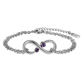Flongo Women Ladies Stainless Steel Purple CZ Infinity Love Valentine Anniversary Link Bracelet Anklet, 7.5-9 inch