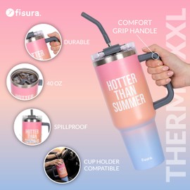 Fisura – Thermal Water Bottle “Hotter Than Last Summer” 1.2 L Pink Thermal Bottle. Stainless Steel Thermos. BPA Free. 24h Cold / 12h Hot. Includes Straw. 9.8 cm x 27.8 cm