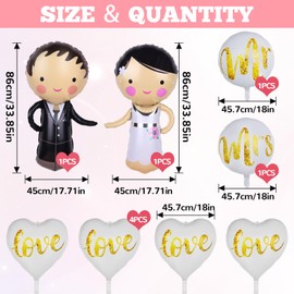 IETWATE 8PCS Groom and Bride Balloons Wedding Decorations, Heart Shaped Just Married Decorations Balloons, Aluminum Foil Wedding Balloons, Engagement Balloons Mr and Mrs Decorations