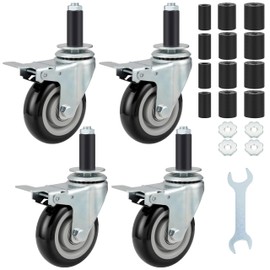 Finnhomy 4 Inch Prep Table Cater Wheels Set of 4 Heavy Duty Expanding Stem Casters Fit 7/8", 1", 1-1/2" and 1-5/8" Tube Leg with Brake for Stainless Steel Furniture Legs, Worktable, Kitchen Workbench