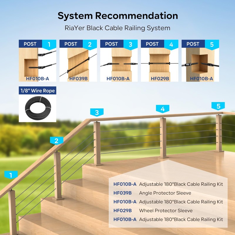 RiaYer 40 Pack Black Cable Railing Kit & Hardware, T316